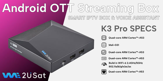 パーソナライズされたAndroid IPTV Box We2u K3 Pro ライフタイム IPTV Box 黒